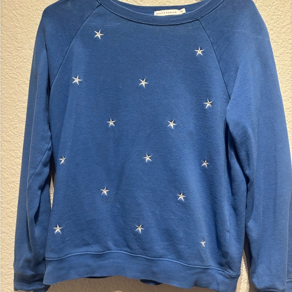 Blue Sweatshirt with Star Embroidery